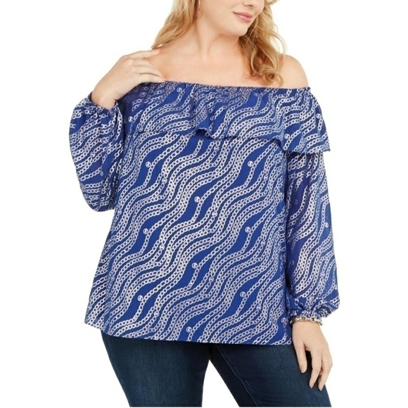 Michael Michael Kors Metallic Chain Link Print Off the Shoulder Top Size 1X - Picture 3 of 11